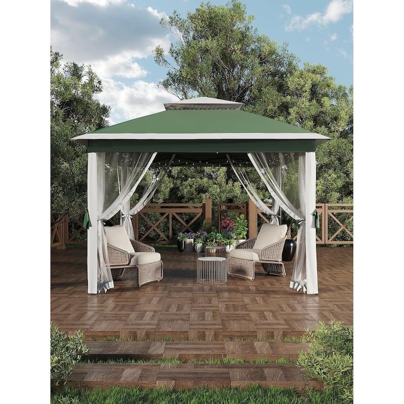 10.82'x10.82' Pop-Up Gazebo, Enhanced Frame and Mosquito Netting - 11*11Ft - Green