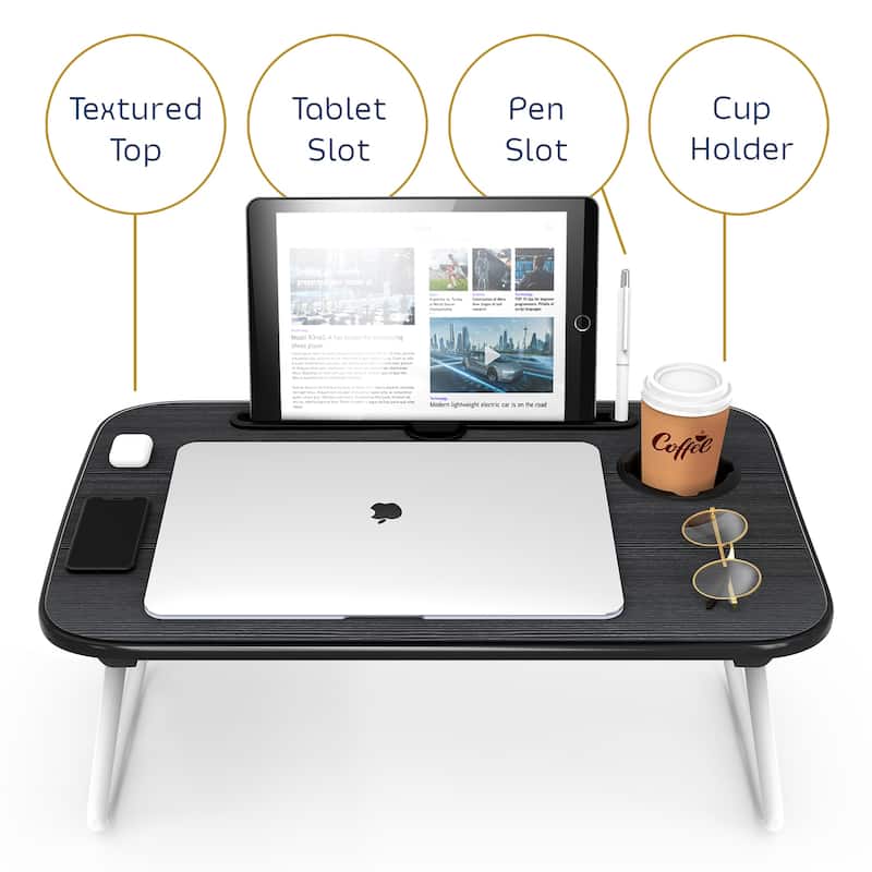Nestl Adjustable Laptop Bed Tray Table - Portable Lap Desk with Foldable Legs - Space Saving Lapdesk