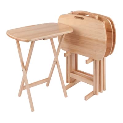 Lucca 5-Pc Snack Table Set wwith Storage Stand Natural Finish