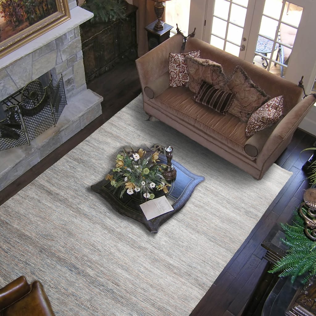 Hand Knotted Cream, Gray Grass Wool Modern & Contemporary Area Rug - 8' x 10'