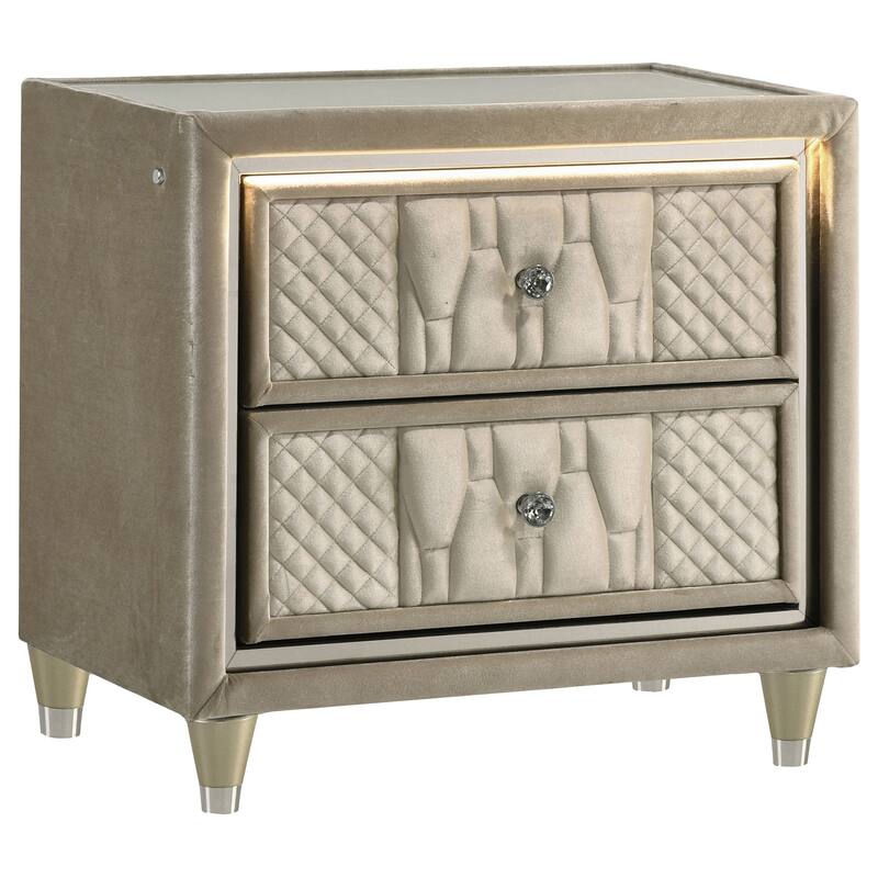 Lorient 2-drawer LED Nightstand with USB Ivory and Camel - Ivory / Camel