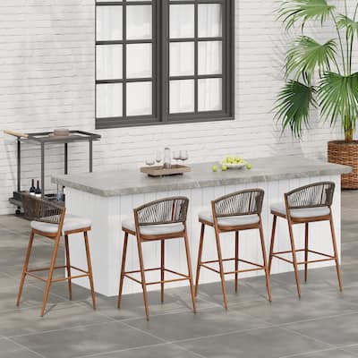 Christopher Knight Home - Beverly Outdoor Barstools with Scallop Backrest(Set of 4) - Aluminum
