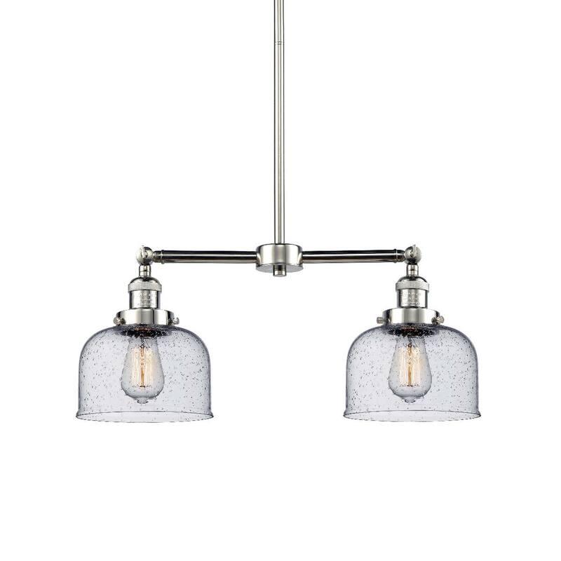 Innovations Lighting Large Bell 2 Light 24" Wide Linear Chandelier - Polished Nickel / Seedy