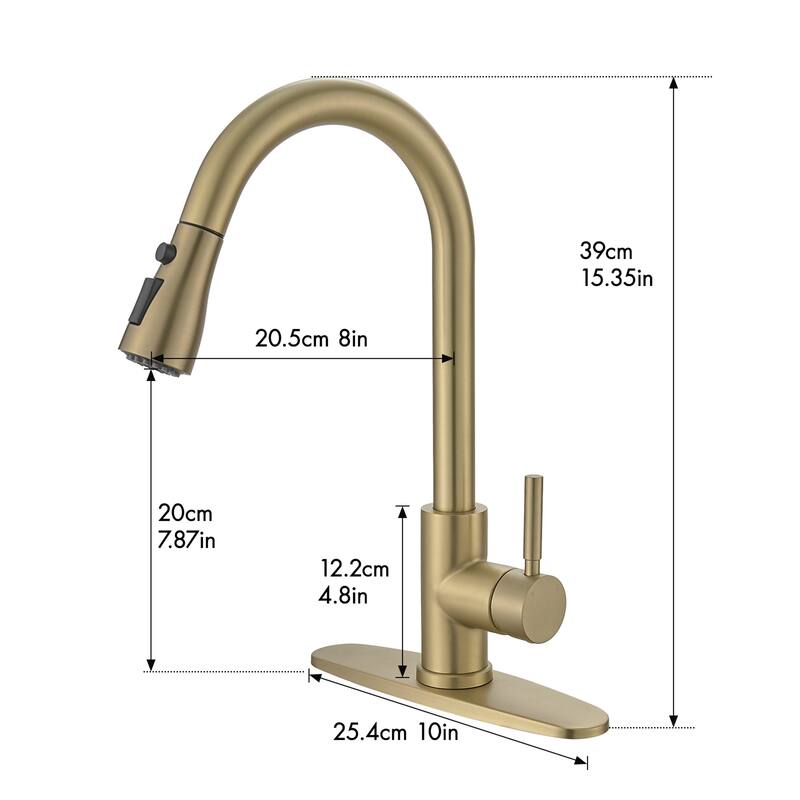 Kitchen Faucet with Pull-Out Sprayer & Deck Plate, Gold Nickel