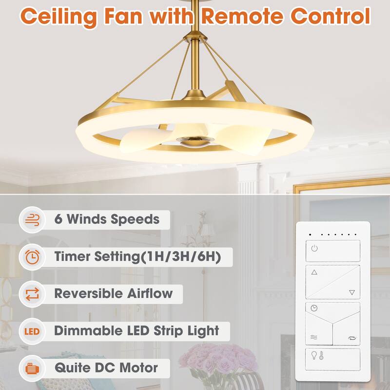 30" Modern Gold 3CCT LED Fandelier Ceiling Fan with Light and Remote