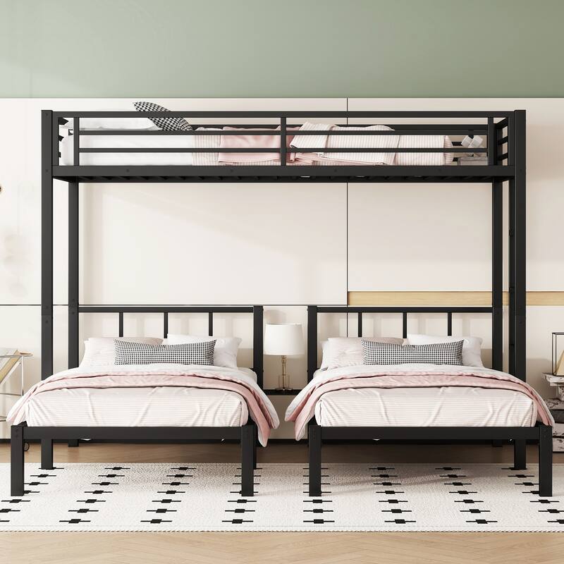 Twin over Twin & Twin Bunk Beds for 3, Twin XL over Twin & Twin Bunk Bed Metal Triple Bunk Bed, Black - Black