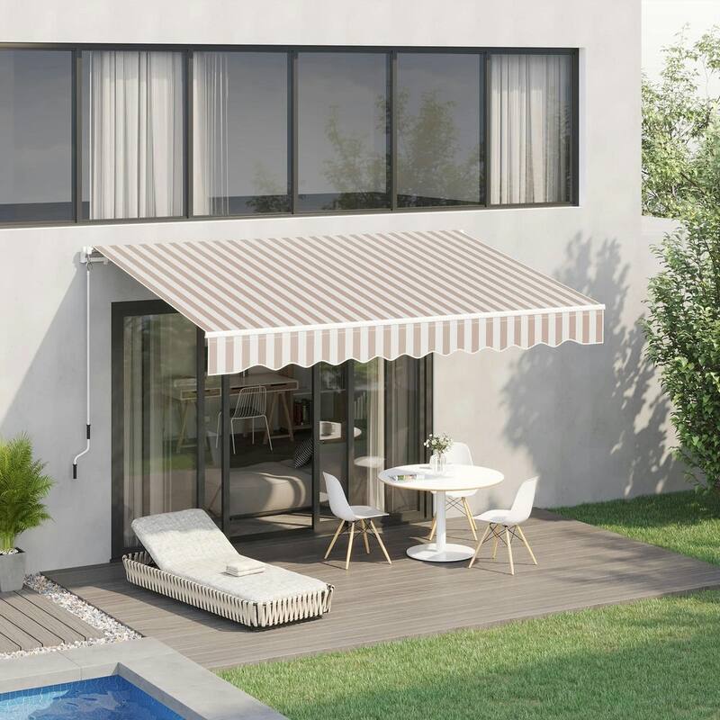 10' x 8' Retractable Sun Shade Patio/Window Awning - Polyester Fabric - Beige Stripes