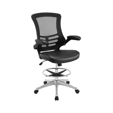 Vinyl Drafting Chair - Drafting Stool With Flip-Up Arm in Black - 26.5" x 44-51.5"