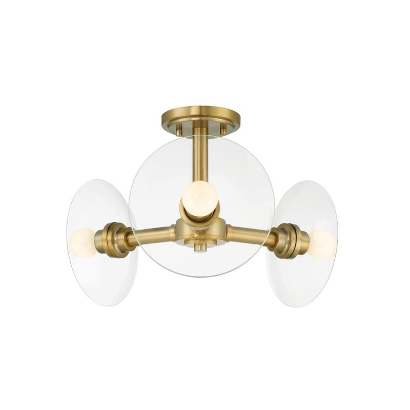 Litto 14.75 in. 3-Light Brushed Gold Modern Semi Flush Mount Light