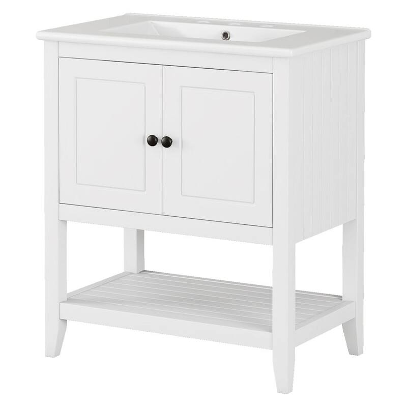 30" White Modern Sleek Bathroom Vanity