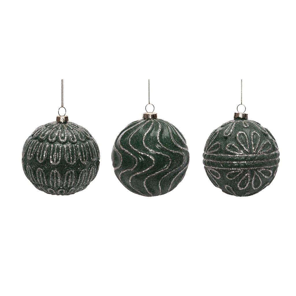 Transpac Glass Rustic Matte Green Ornament Set of 3 Christmas Home Decorations