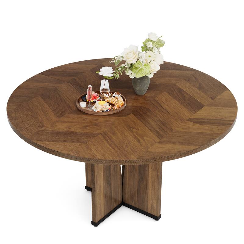 Wooden Large Dining Table, Round Kitchen Table for Dining/Living Room