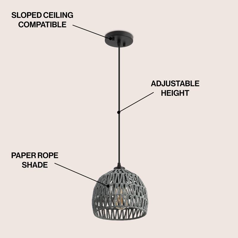 Jigu 1-Light Woven Rattan/Iron LED Pendant, by JONATHAN Y