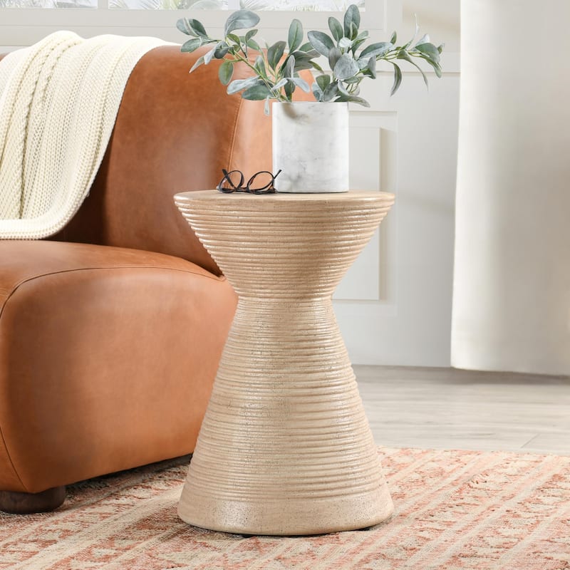 Classic Home Fern Concrete Stone Outdoor Accent Table - Beige