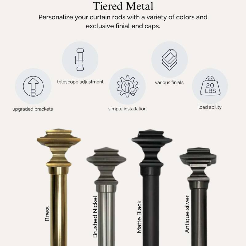 Linen Avenue Metal Square Single and Double Window Curtain Rod Set