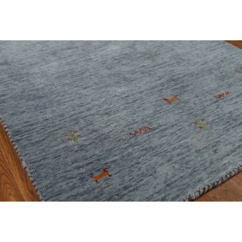 Tribal Blue Gabbeh Indian Rug Hand-Knotted Wool Carpet - 3'0" x 4'11" - 3'0" x 4'11" - Blue