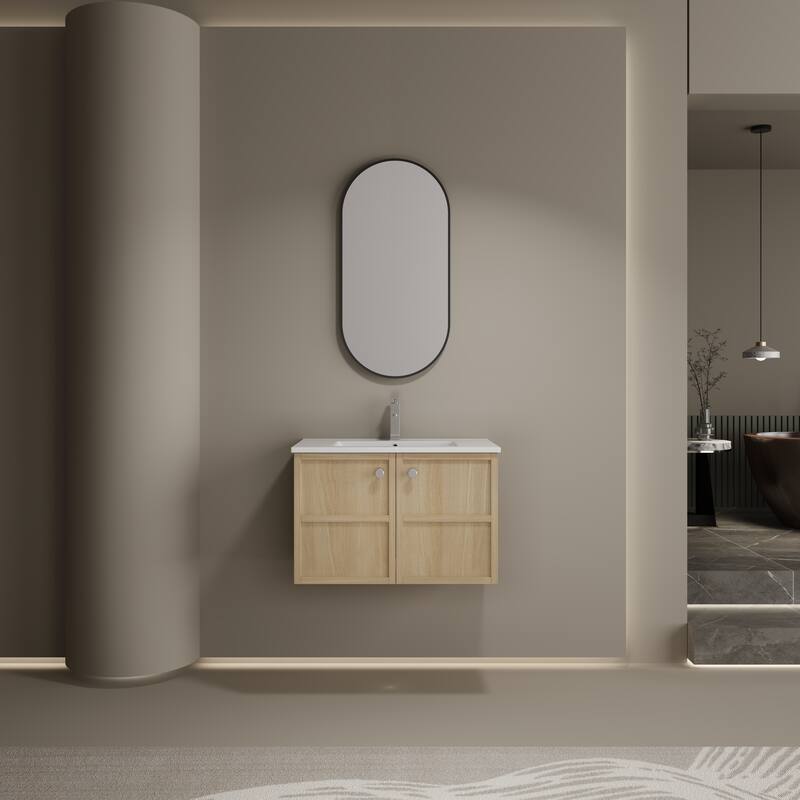 GDFStudio - Cairo Modern Wall-Mounted Bathroom Vanity Set with Scratch-Resistant Resin Sink & Soft Close Doors
