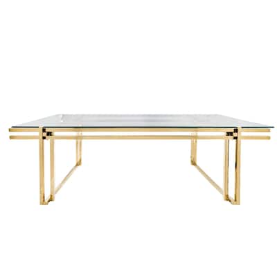 55" Gold and Clear Rectangular Coffee Table with Glass Top