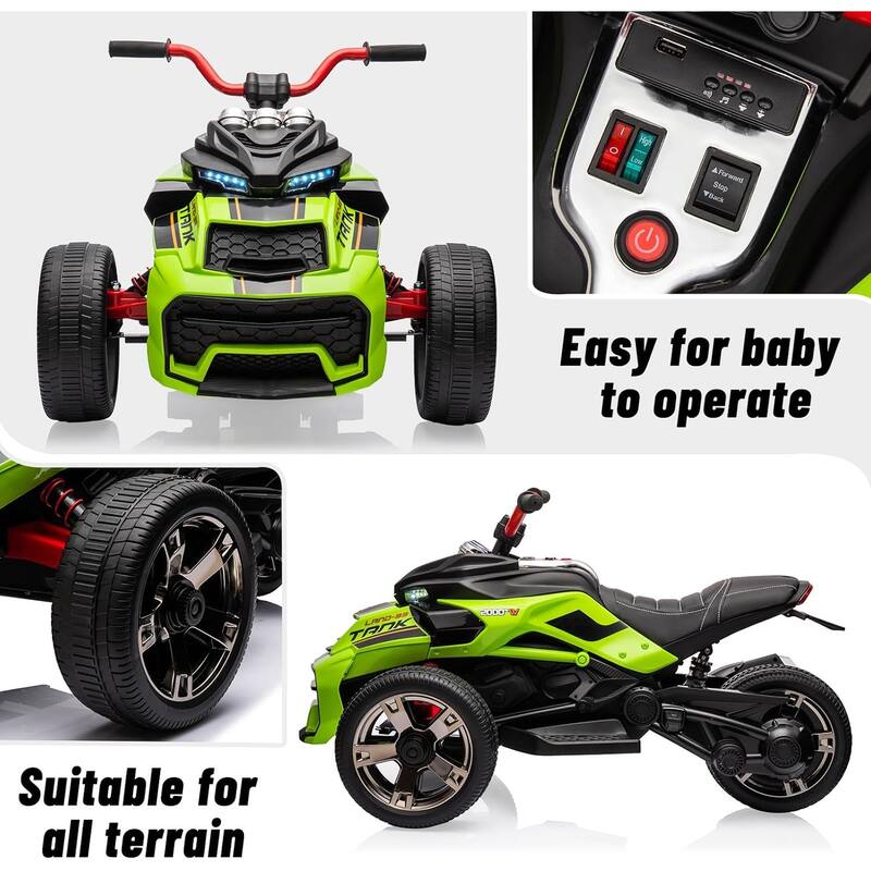 12V Kids Ride On ATV, 3 Wheeler Motorcycle, Rechargeable Battery-Powered ATV Toy Car