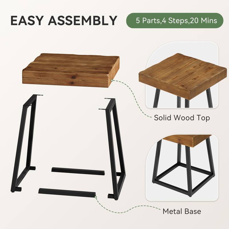 Solid Wood Industrial Nightstand with Metal Frame