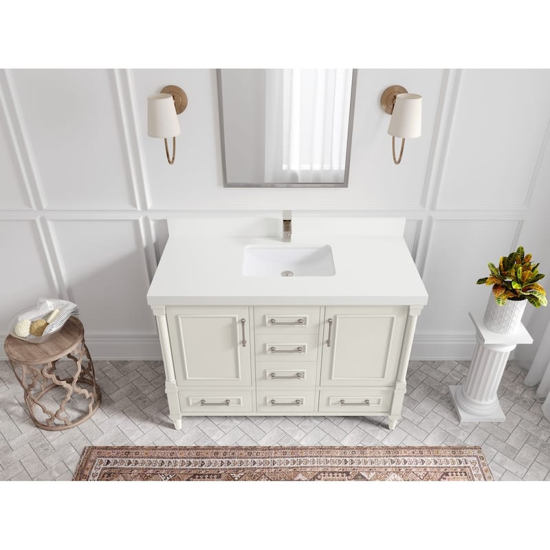Willow Collections 48 in. W x 22 in. D Aberdeen Single Bowl Sink Bathroom Vanity with Countertop - 2" White Quartz - Ivory