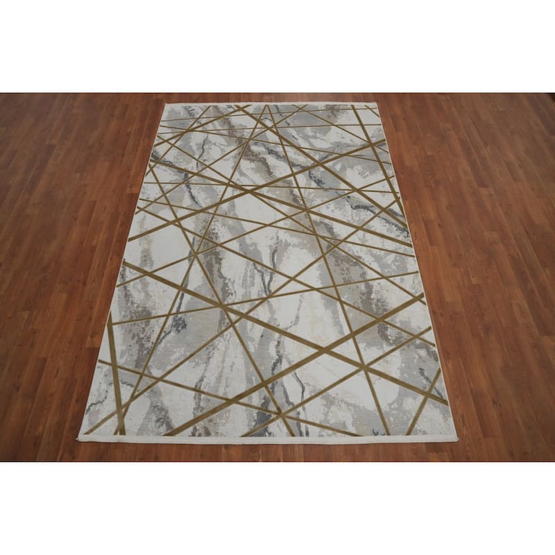 Machine Made Oriental Polyester Carpet Modern Abstract Multi-Colored Abstract Area Rug - 7' 5'' X 5' 2''