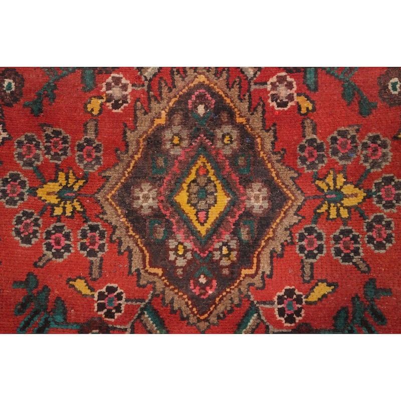 Hand Knotted Oriental 100% Wool Carpet Traditional Floral Oranges & Rust Hamedan Runner Rug - 9' 10'' X 3' 4''