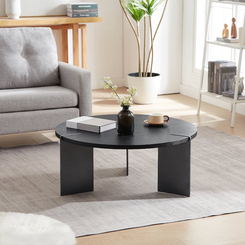 Round Coffee Table Modern Center Table with Oak Decorative Countertops and Frame, for Living Room and Office