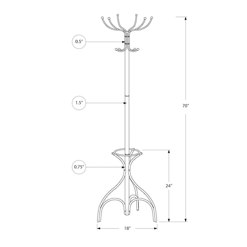Coat Rack, Hall Tree, Free Standing, 12 Hooks, Entryway, 70"h, Umbrella Holder, Bedroom, Black Metal, Transitional