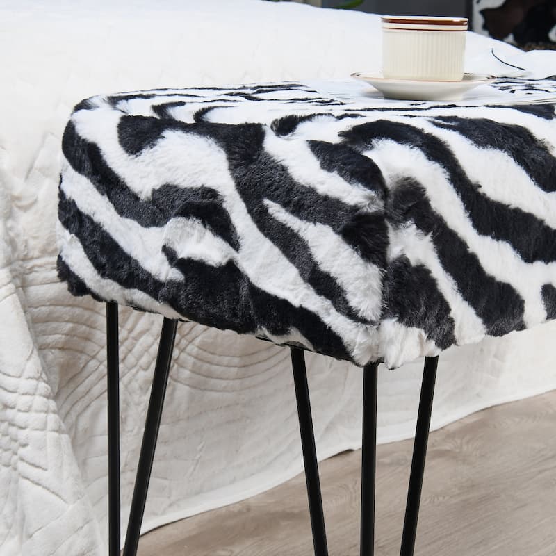 Home Soft Things Animal Pattern Ottoman Bench with Black Metal Legs