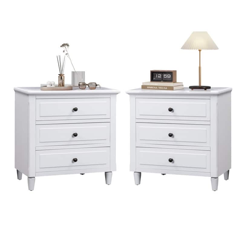 Elegant 3-Drawer Nightstand (Set of 2) Storage Cabinet Crafted from Solid Wood for Bedroom Organization