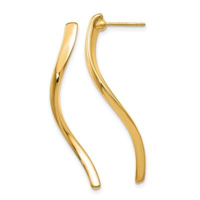 Curata 14k Yellow Gold Polished Long Wavy Bar Stick Post Earrings 39x3mm
