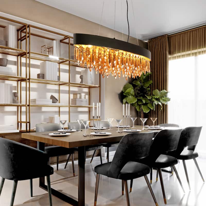 Modern 10-Light Crystal Chandelier Black Gold Island Lights for Kitchen Island - W 41.5" x H 12" x D 10.5"
