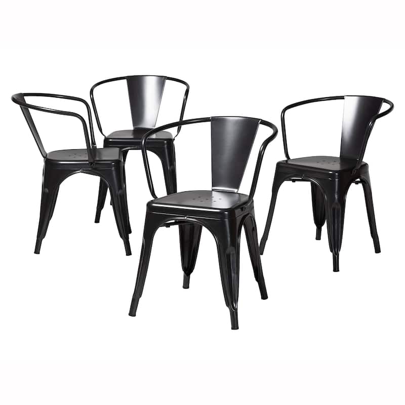 Ryland Modern and Industrial Metal Dining Chair Set (4PC) - Dark Grey