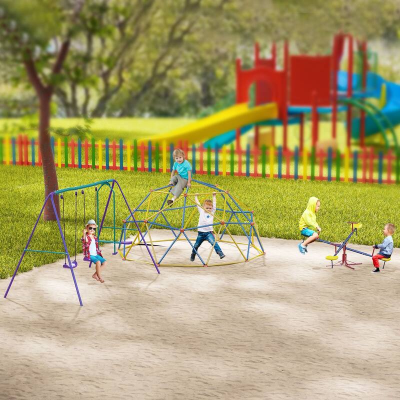 Outsunny Outdoor Swing Set for Backyard with 2-Person Swing and 2 Swings, Playground Equipment Outdoor Playset