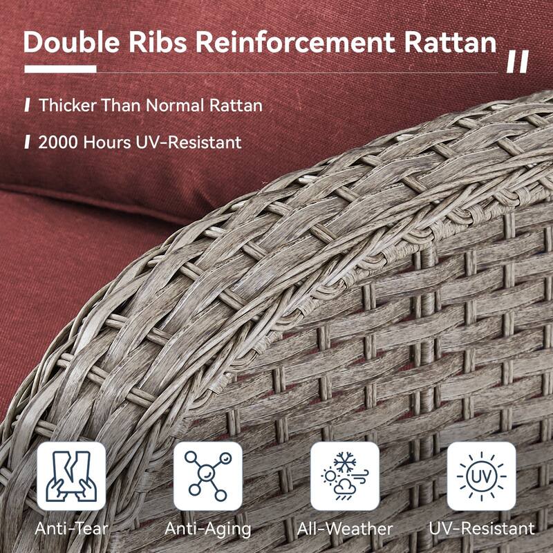 Gymojoy 3-Seat Outdoor Wicker Sofa with Professional Outdoor Cushions