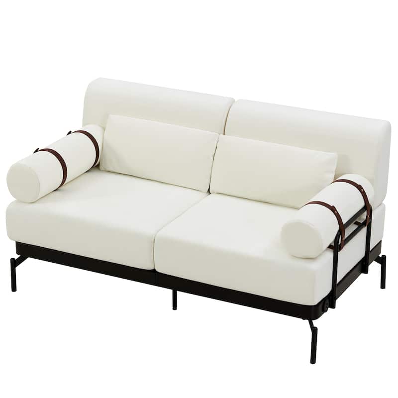 Roomfitters Loveseat Sofa with USB Ports and Cylindrical Armrests, 2-Seater Couch for Living Room