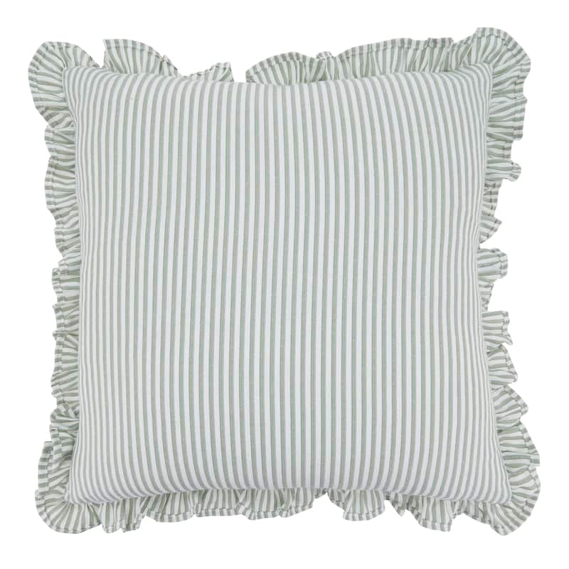 Striped Ruffle Edge Cotton-Blend Throw Pillow - Classic Cabana Stripe Design for Sofa, Bed & Accent Styling
