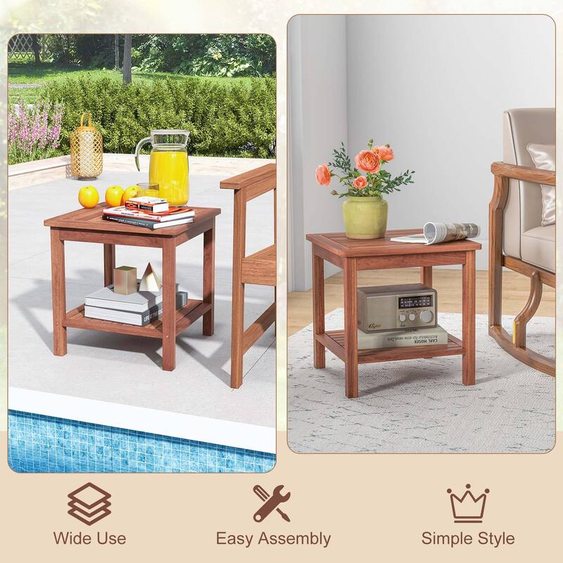 Costway Patio Acacia Wood Side Table 2-Tier Square End Table Porch - See Details