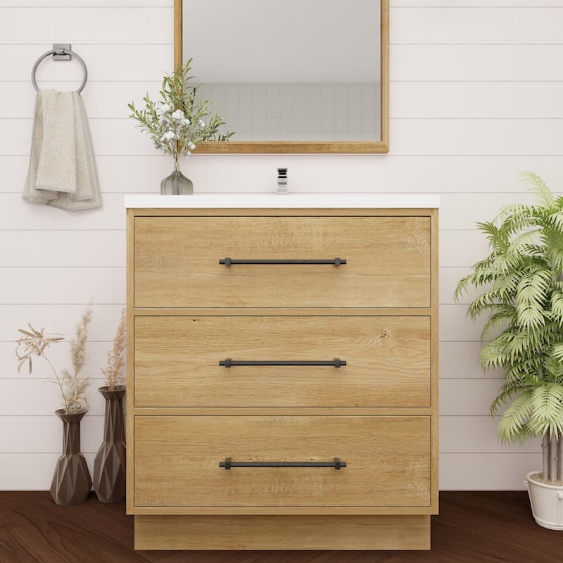 Victoria 30'' Freestanding Vanity with Reinforced Acrylic Sink - 29.5 - Oak Finish - Oak