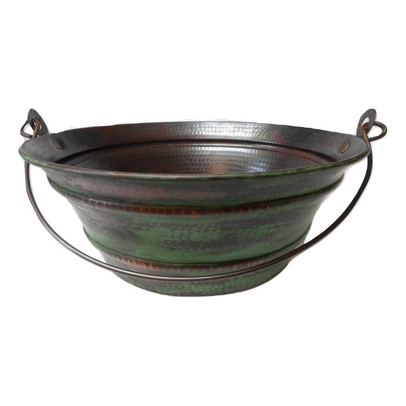 15" Round Copper Vessel Bucket Bathroom Sink with Green Patina Exterior by SimplyCopper - 15" X 15" X 6"