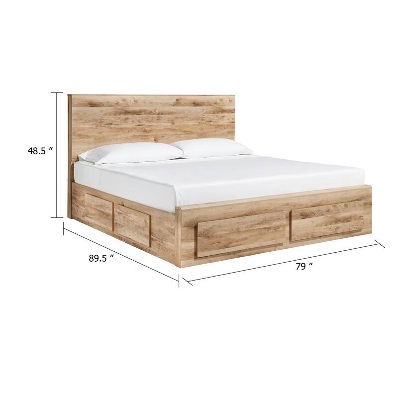 Oma King Panel Bed, 2 Footboard and 4 Side Drawers, Rustic Brown Wood