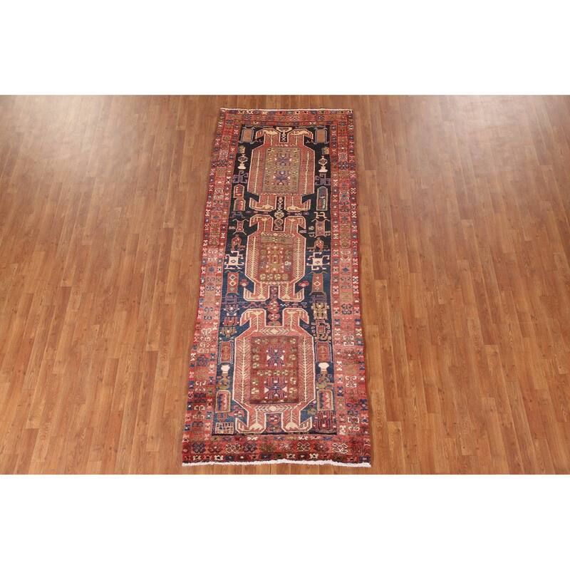 Tribal Meshkin Persian Runner Rug Vintage Wool Carpet - 3'4"x 9'5"