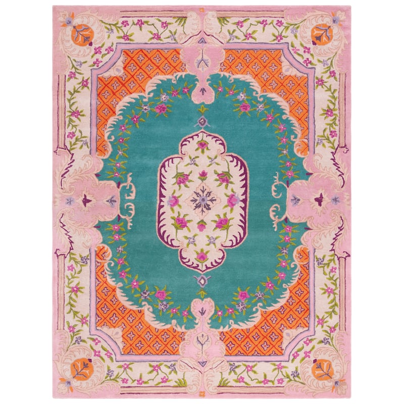 SAFAVIEH Handmade Bellagio Tatevik Oriental Medallion Wool Rug - 9' x 12' - Blue/Pink