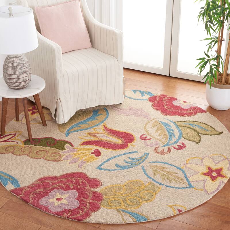 SAFAVIEH Handmade Blossom Dave Wool Rug - 6' Round - Beige/Multi