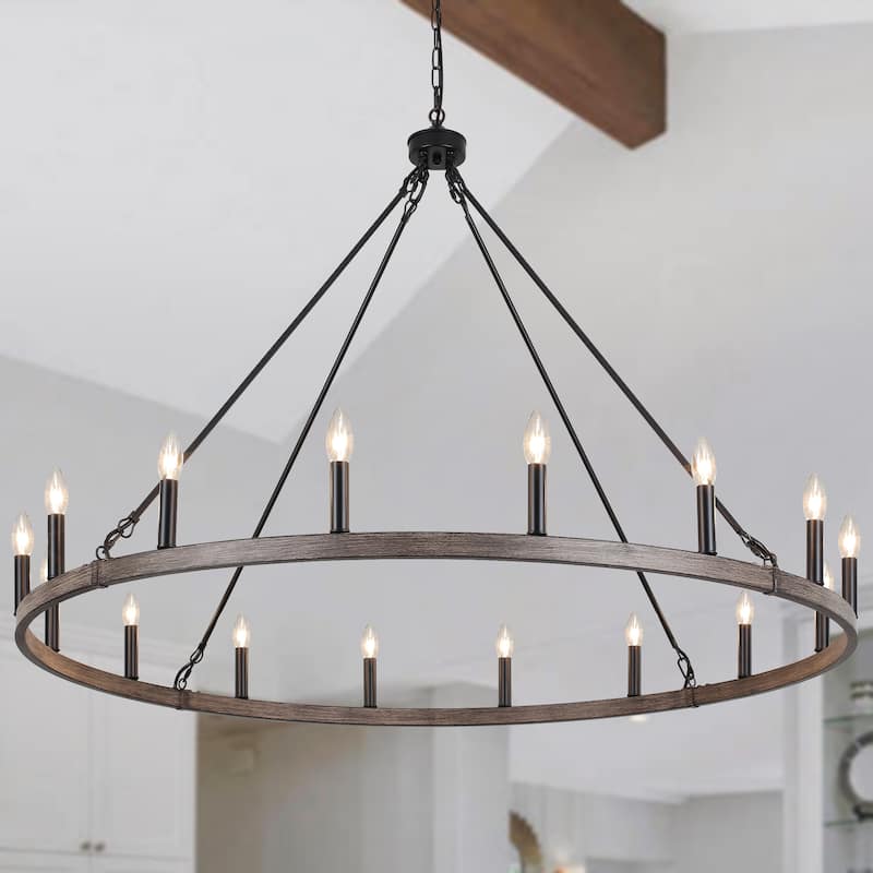 16-Light Farmhouse 47.24In Wagon Wheel Chandelier, Industrial Chandelier for Living Room Kitchen Island Dining Foyer