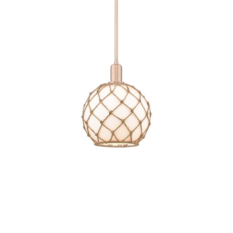 Innovations Lighting 716-1S-13-10 Farmhouse Rope Pendant Farmhouse - Antique Copper / White Glass with Brown Rope