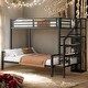 preview thumbnail 1 of 10, Black Metal Twin over Full Bunk Bed with Storage Staircase and Small Open Wardrobe