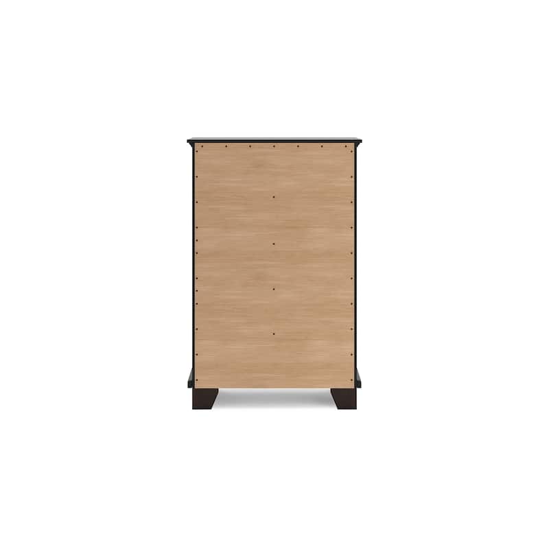 Teno Tall Dresser Chest, 5 Drawers, Nickel, Dark Brown Solid Hardwood