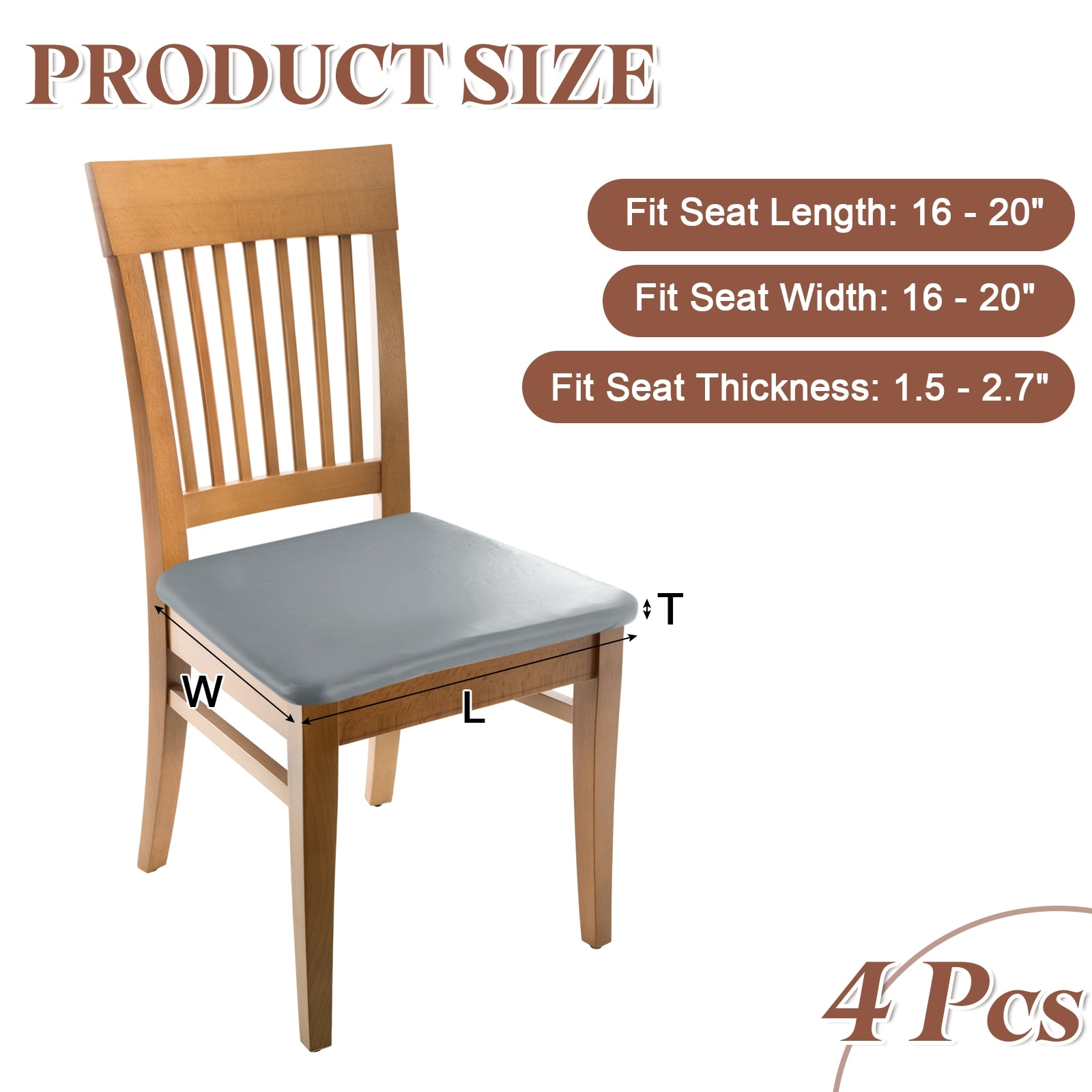 PU Dining Chair Seat Covers, Stretch Chair Cushion Slipcovers, Waterproof Seat Protector for Dining Room